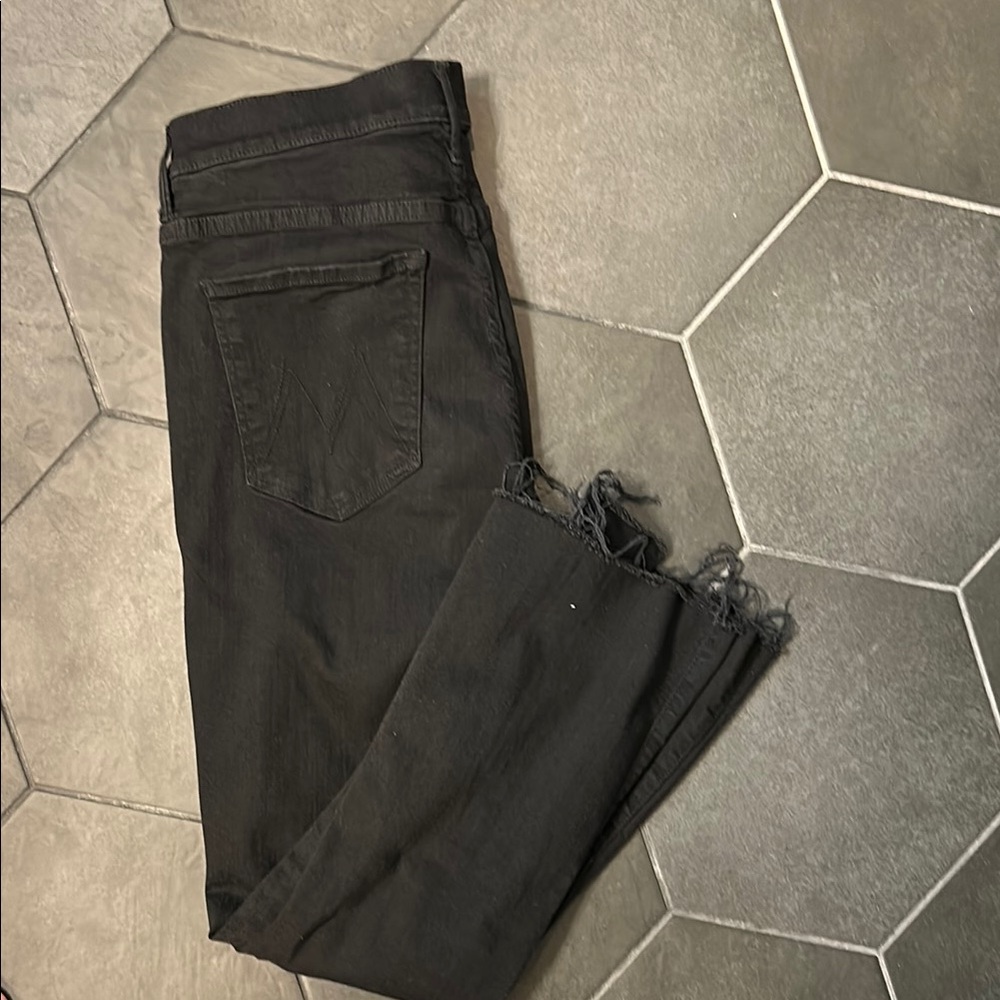 Mother Black Ankle Fray Jeans